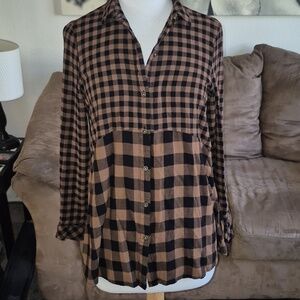 beachlunchlounge Brown and Black Plaid Shirt